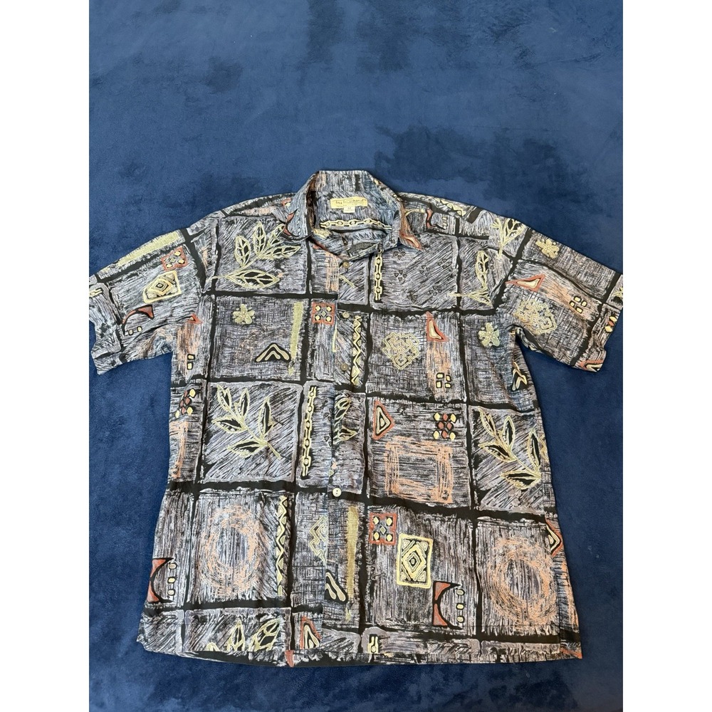 Vtg Tori Richard Hawaiian Floral Shirt Mens M Cotton Lawn Geometric Grey Multi
